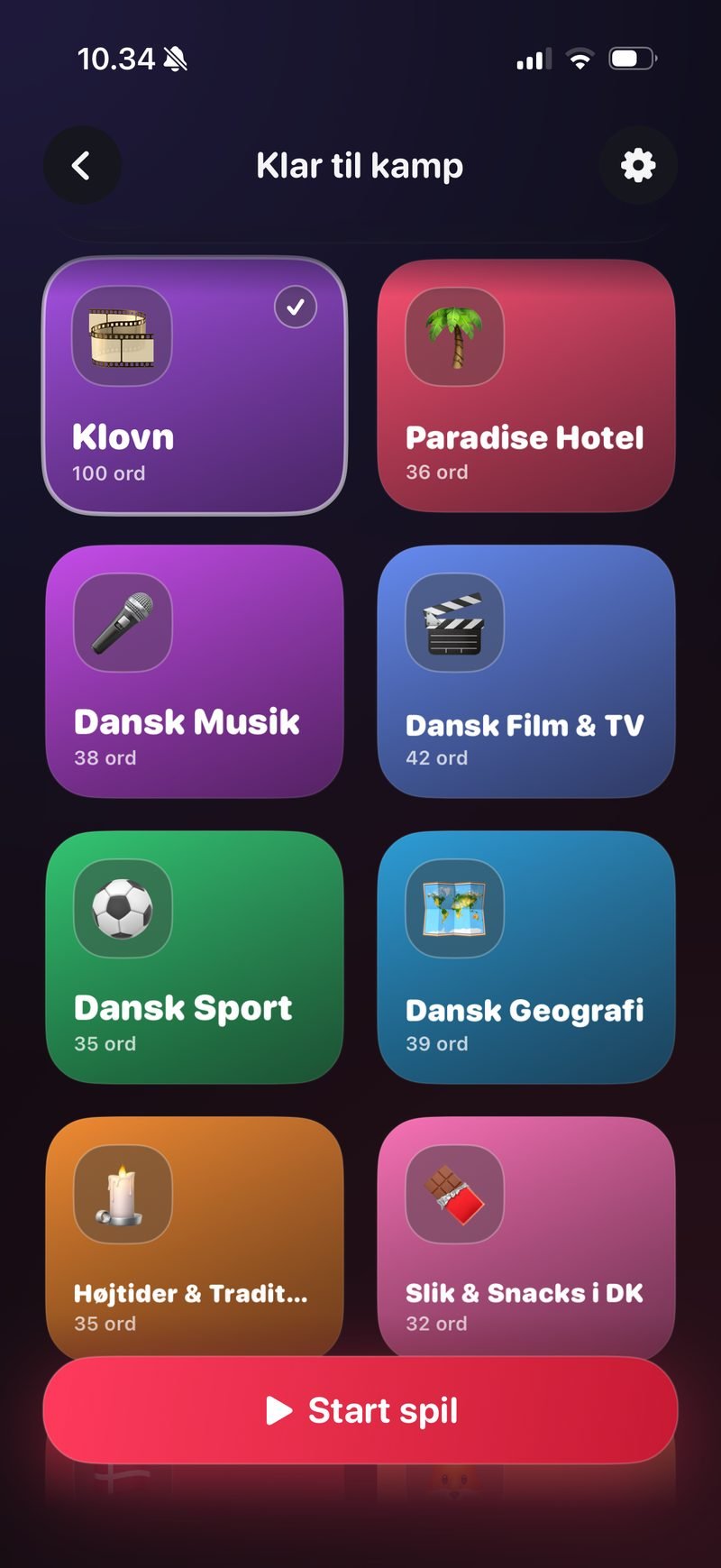 Vælg kategori — danske kategorier i Dronk