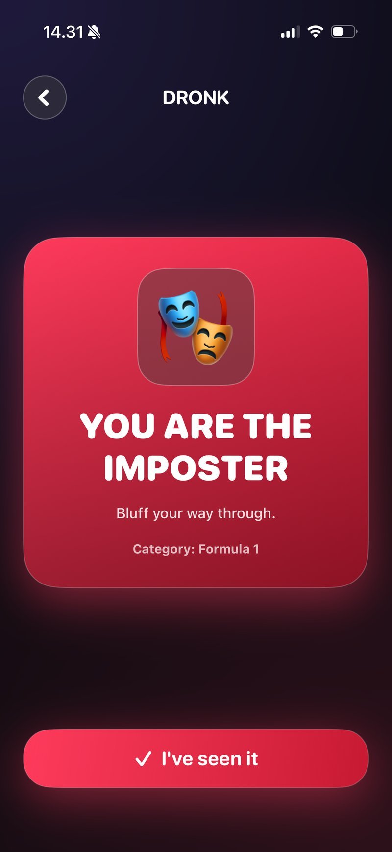 Imposter game in Dronk: you are the imposter and do not know the word
