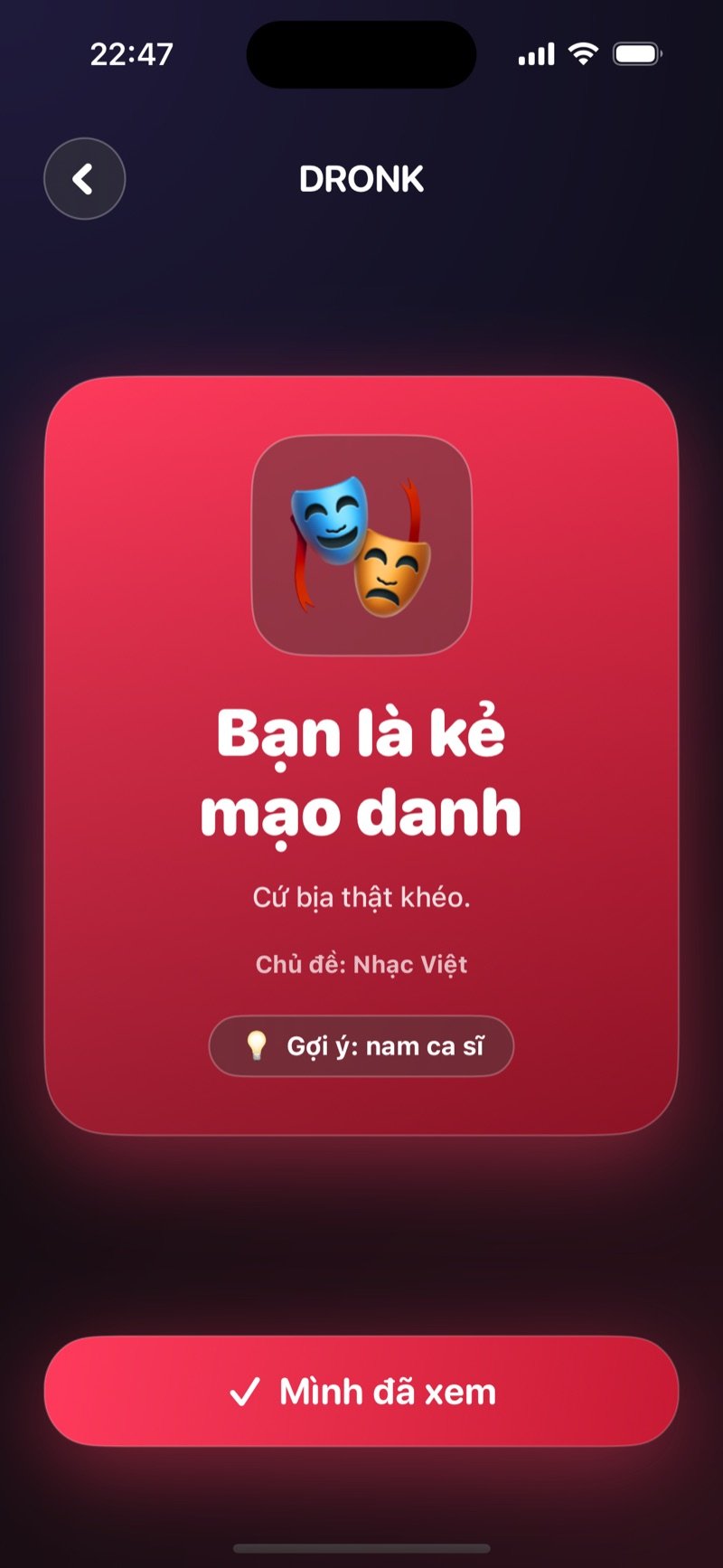 Kẻ mạo danh trong Dronk: bạn là kẻ mạo danh và không biết từ khóa