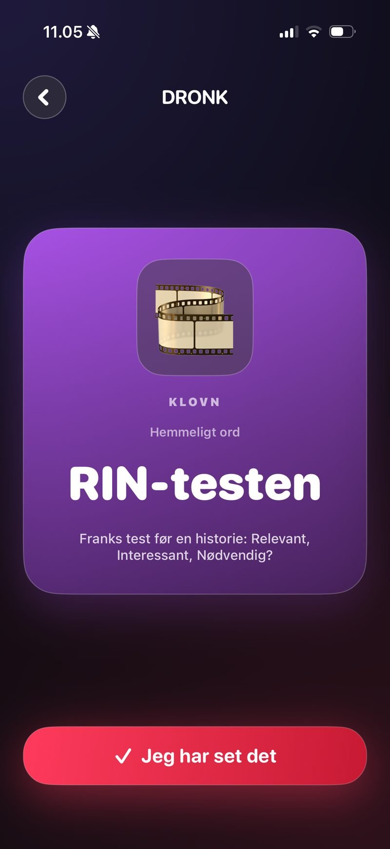 Klovn-kategorien i Dronk — det hemmelige ord RIN-testen