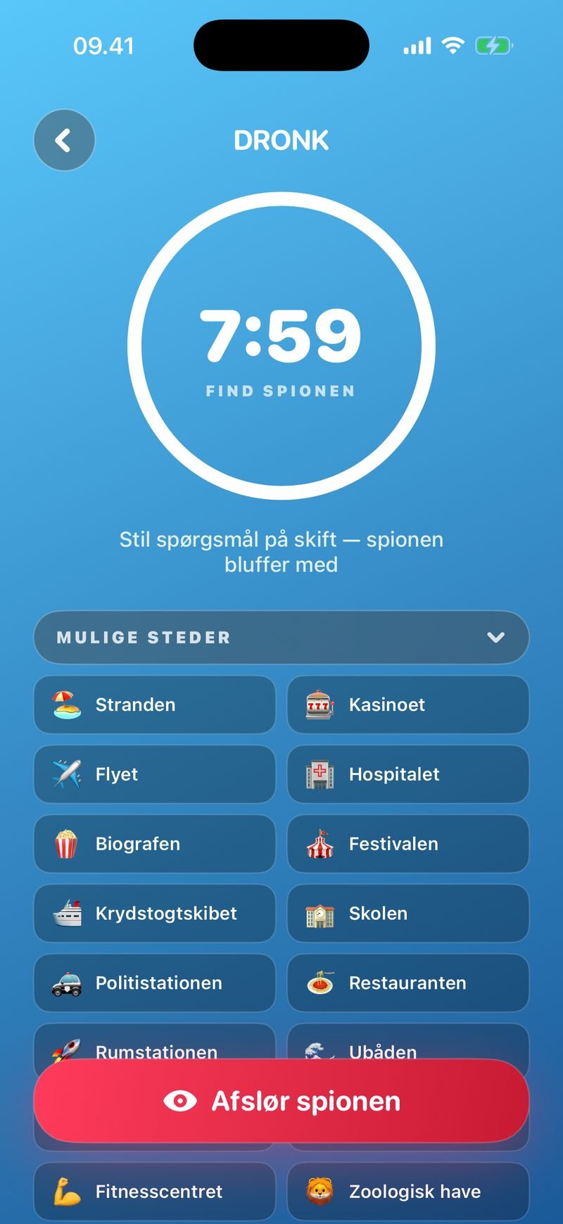 Spionen i Dronk — timer og mulige steder mens I jagter spionen