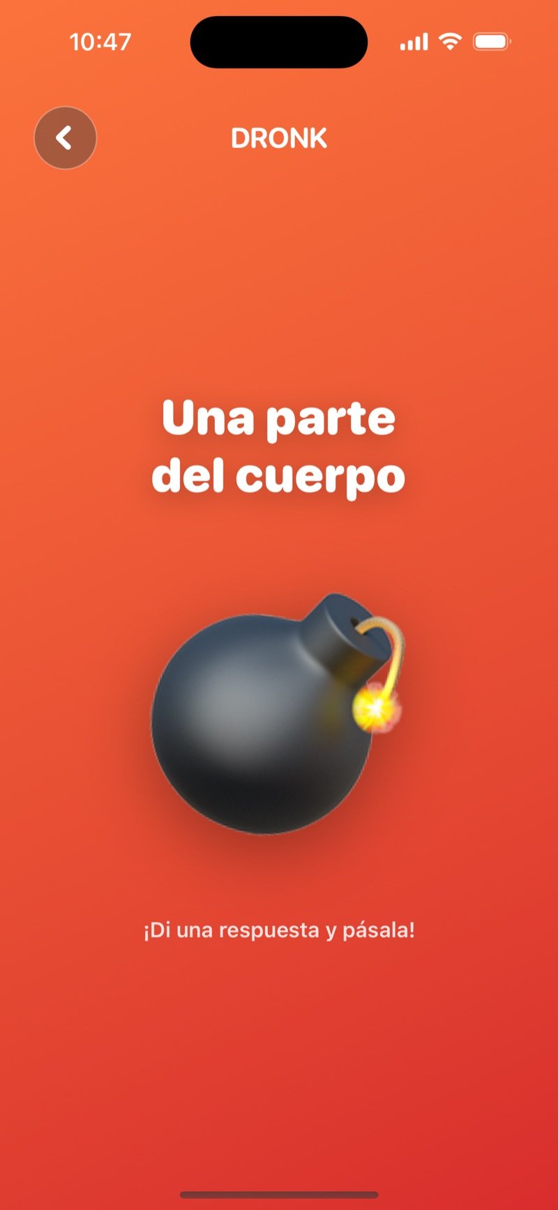 La Bomba en la app Dronk: una categoría en pantalla mientras corre la mecha