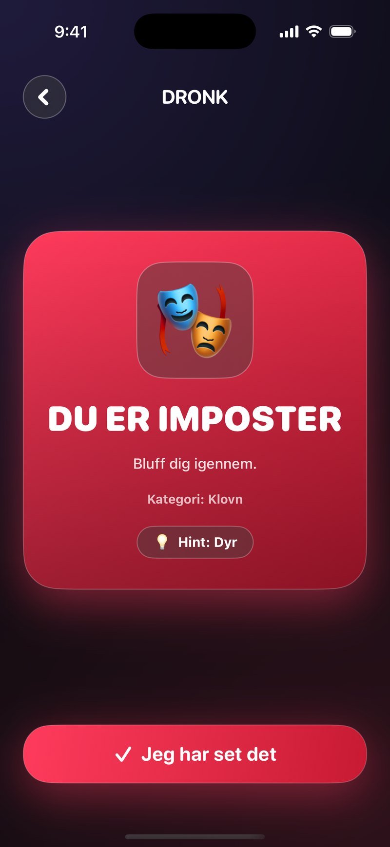 Imposter i Dronk: skærmen, der fortæller dig, at du er imposteren