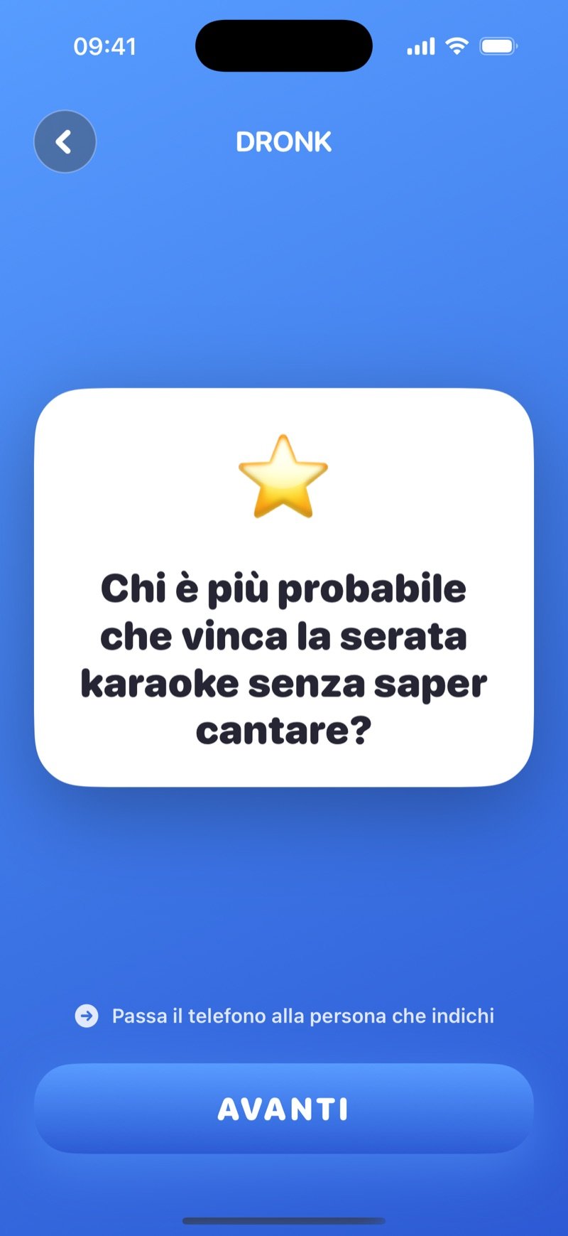 Chi è più probabile nell'app Dronk: una carta con la domanda da leggere al gruppo