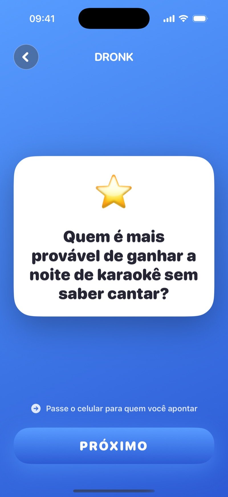 Quem é Mais Provável no app Dronk: uma carta de pergunta do pacote The Classics