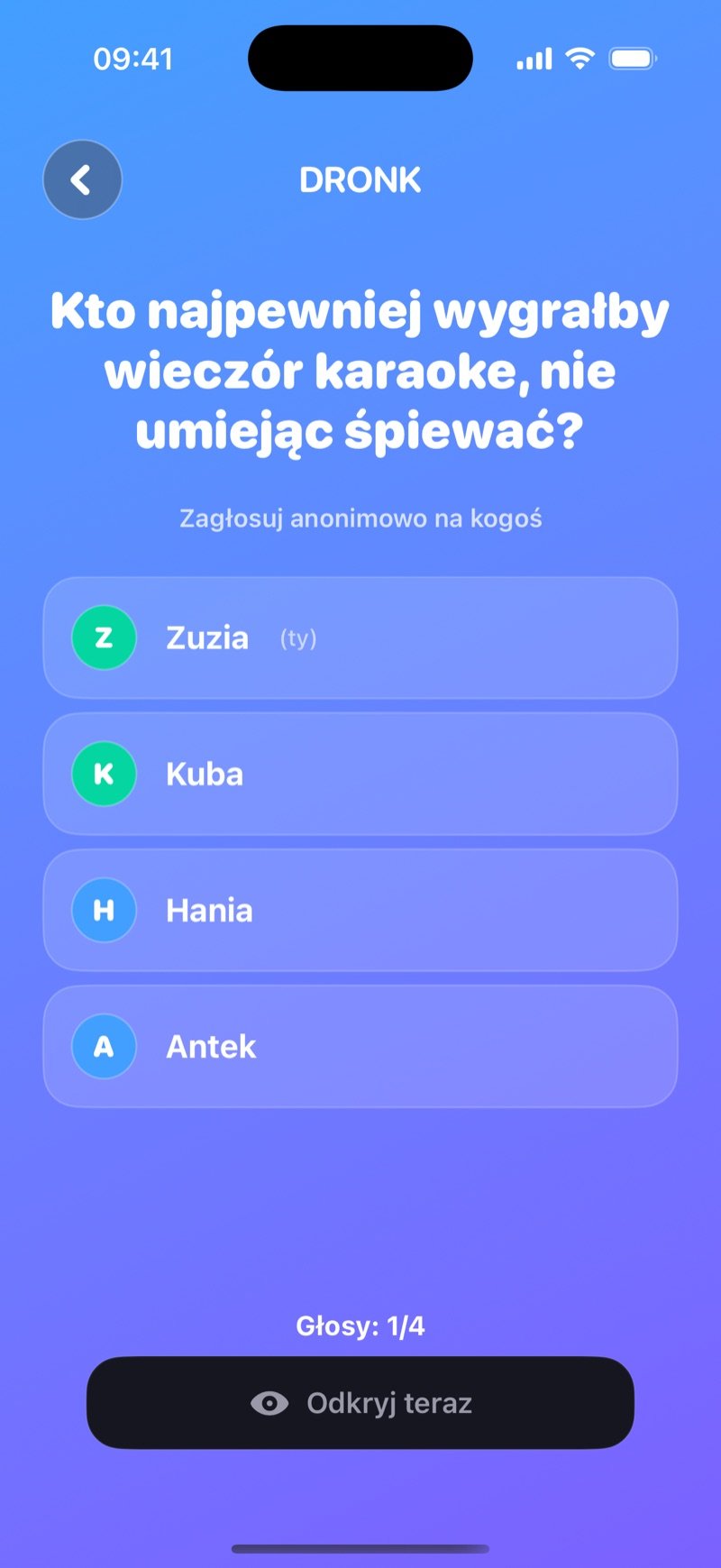 Kto najpewniej w aplikacji Dronk: przyjaciele głosują na żywo ze swoich telefonów