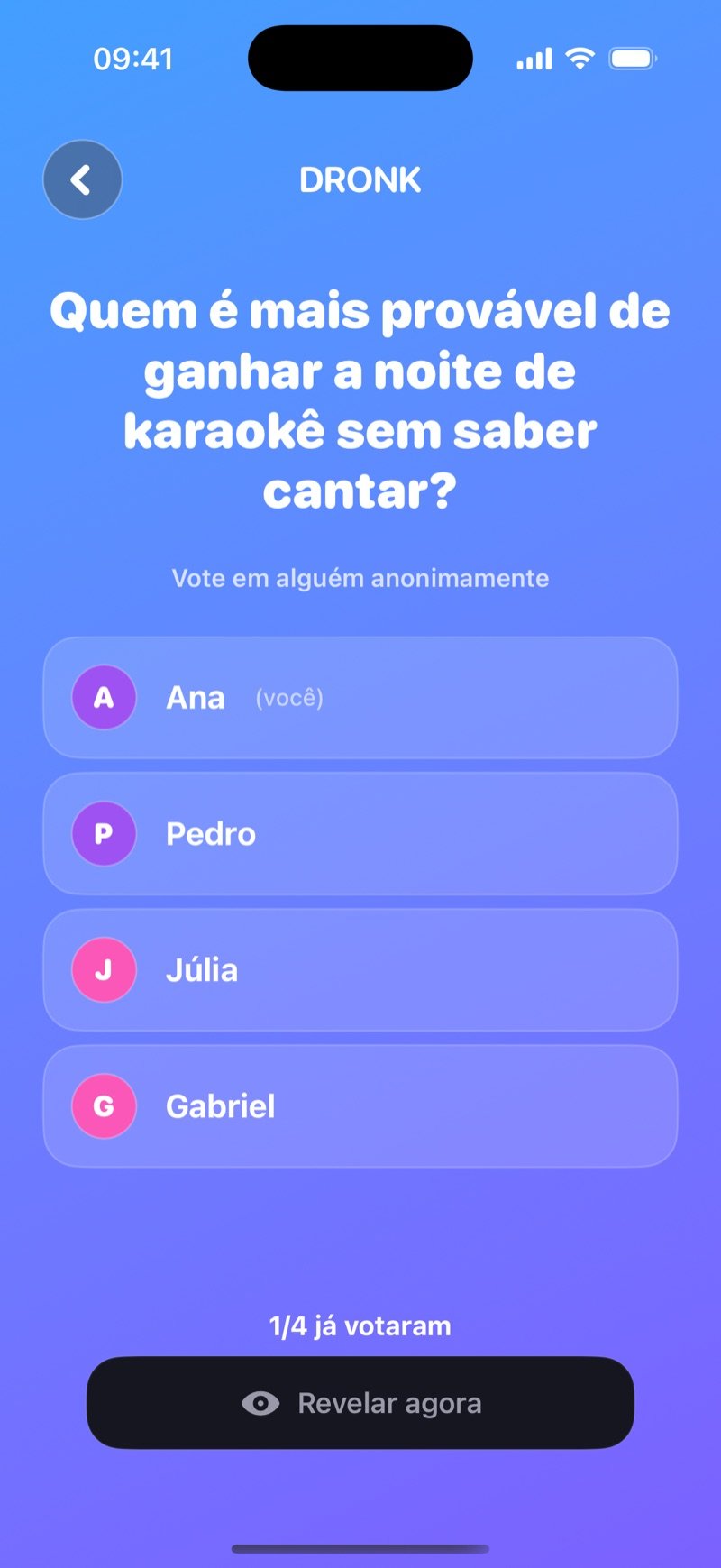 Quem é Mais Provável no app Dronk: a votação ao vivo