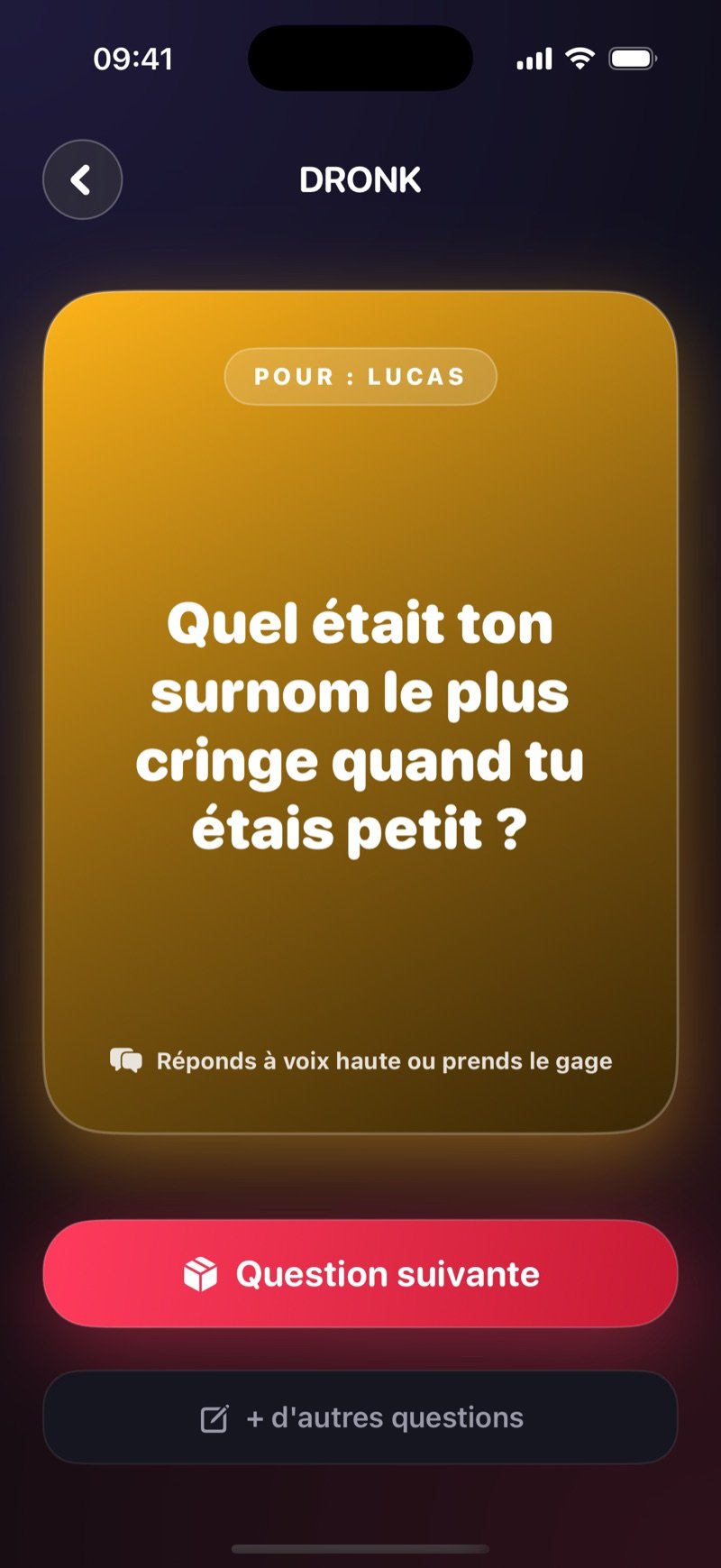 La Boîte de Pandore dans l'app Dronk : une carte de question anonyme