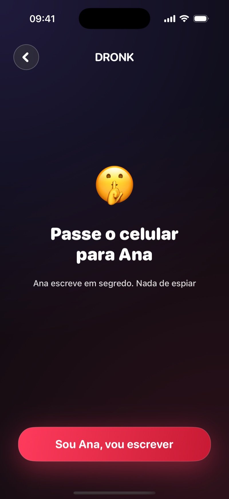 A Caixa de Pandora no app Dronk: jogadores escrevendo respostas anônimas